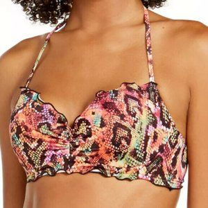 NWT SUNDAZED REPTILIA PRINTED NIXIE BRA SIZED HALTER BIKINI TOP